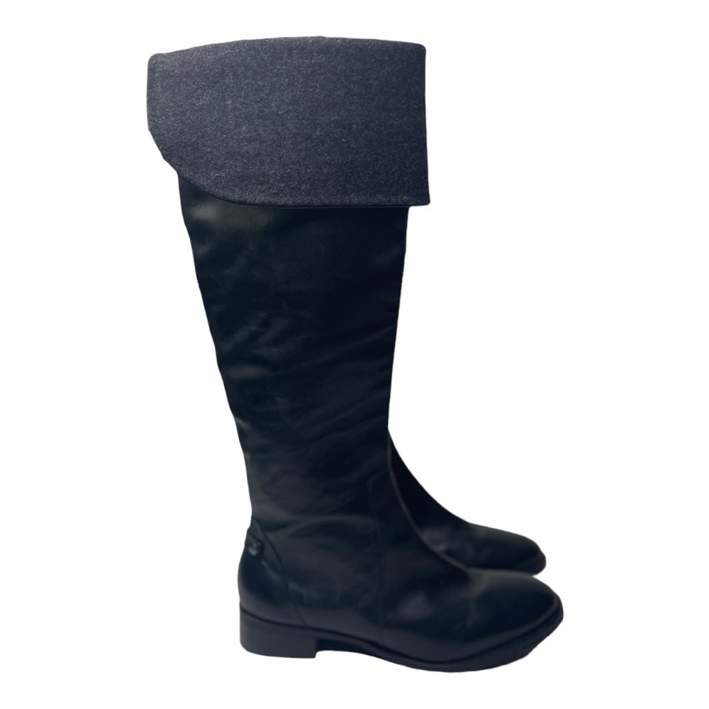 Talbots Women’s Black Leather Fold Over Grey Cuff Riding Boots